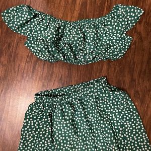 2 pc off shoulder crop top&maxi skirt with a slit